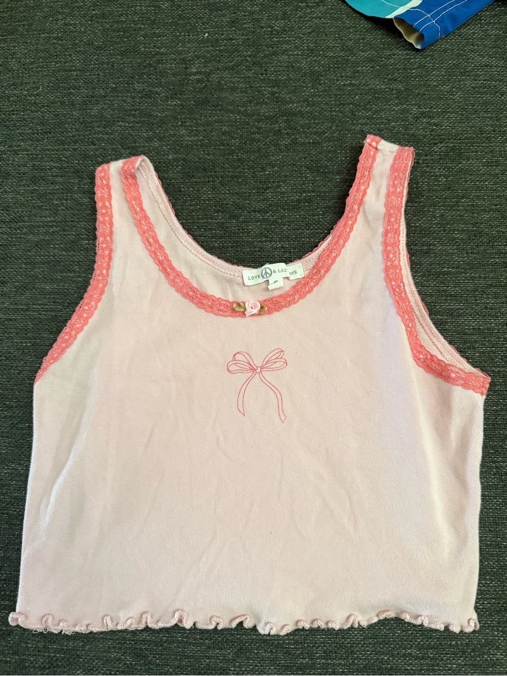 Love Peace & LA Baby Pink Lace-Trim Tank Top for women size small layers